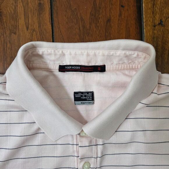 NIKE Tiger Woods Collection Polo Shirt Men's XXL Pink Striped Dri Fit Golf - Picture 3 of 10